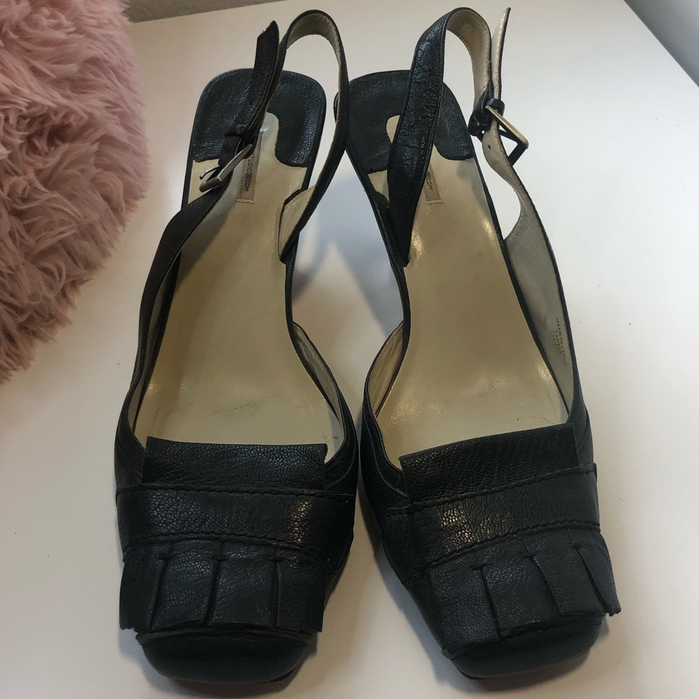 Max Studio Black Leather Slingback Heels
